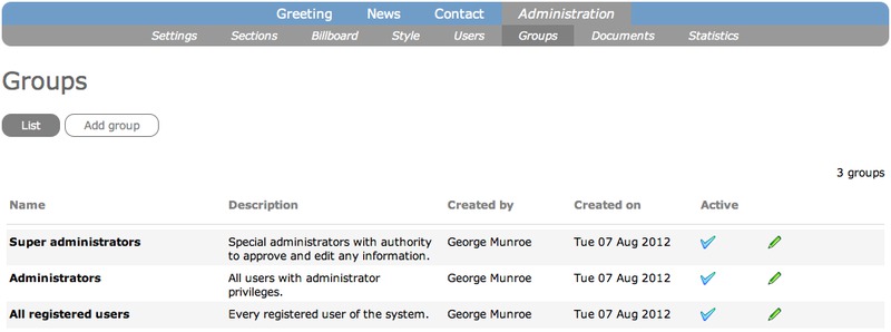 Screenshot of default groups