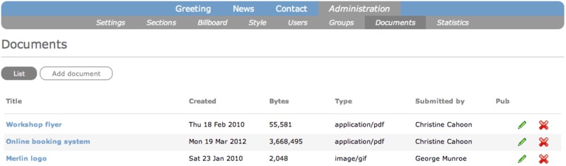Screenshot showing list of documents