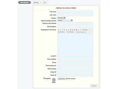 Form to add a person's details