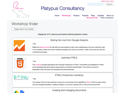 Screenshot of Platypus Workshop finder